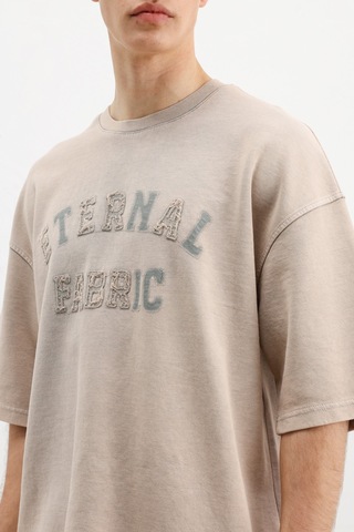 Vamos Oversize Baskılı Tişört V70-148 Bej