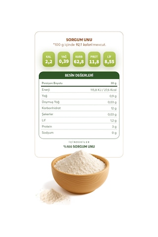 Glutensiz Fabrika Glutensiz Sorgum Unu 500 G