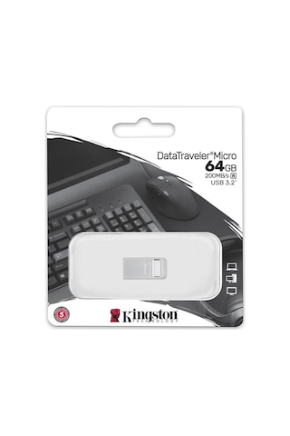 Kingston DTMC3G2-64GB DataTraveler Micro 200MB-s Metal USB 3.2 Gen 1 Flash Bellek