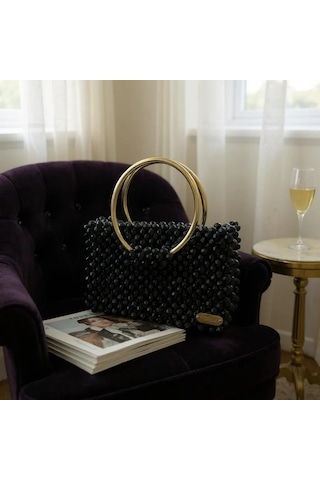 Plentiful İnci Boncuk Çanta, Abiye , Gece , Düğün, Gelin,nişan Çantası Siyah