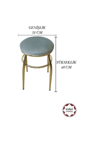Evko Mobilya Tabure, Bar Taburesi, 2'li Tabure, Gold Ayaklı-gri