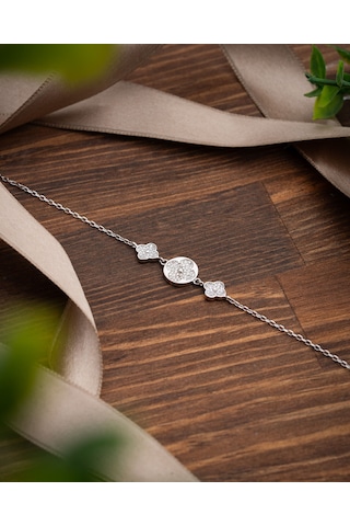 925 Ayar Rodyum Üçlü Yonca Gümüş Minimal Bileklik Gümüş - Rodyum