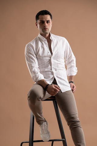 Evrytime Slimfit Pamuklu Çizgili Yaka Düğmeli Uzun Kol Erkek Yazlık Gömlek 001