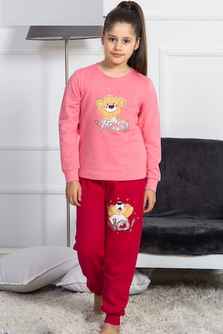 Vienetta Kız Çocuk O Yaka Manşetli Pijama Takım 4027P,3-7 Yaş