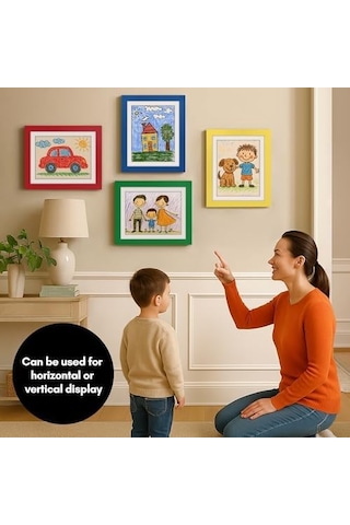 Kids Artwork Frame Changeable Multicolor - Magnetic Door Holds 100 Art Pieces - 8.5x11 Letter Size Display With Mat Or 10x12.5 Without Mat - My Mini Masterpiece Set Of 4 Açık Gri