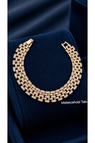 Melekcehobi Xuping Saat Kordonu Model Taşlı Hasır Bileklik 18k Gold Kaplama Altın Rengi