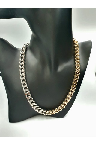 Kontrast İki Renkli Gurmet Zincir Kolye Altın - Gümüş