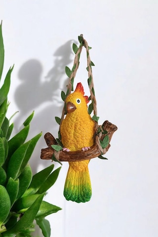 1 Adet Dekoratif Sallanan Duvar Ve Bahçe Süsü Papağan Biblo Sarı