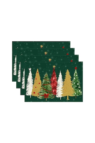 Xindoker Şık Ve Pratik 4 Parça Keten Masa Örtüsü Seti, 30x45cm, Yeşil Renk, Yılbaşı Ve Özel Günler İçin Yeşil