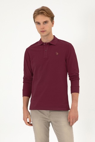 U.S. Polo Assn. Erkek Regular Fit Polo Yaka Koyu Bordo Basic Sweatshirt 50313772-VR177