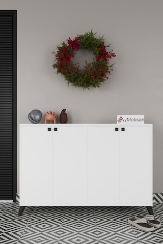 Artemis 4 Kapaklı 3 Raflı Ayakkabılık Beyaz Beyaz