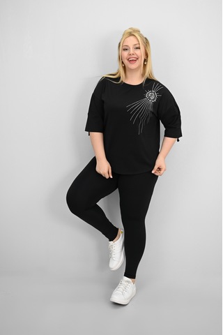 Kadın Büyük Beden Kısa Kollu Taş Ve İnci Baskı Detaylı Oversize T-shirt 1925-25 Saks