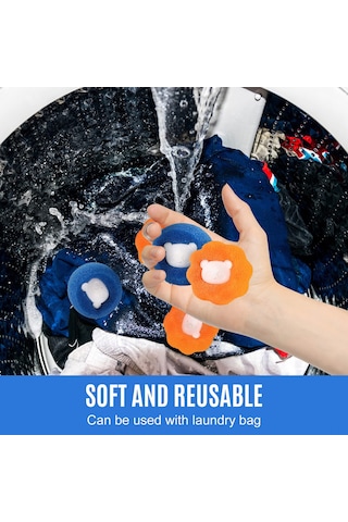 Fosenze 12 Adet 6x6x5 Cm Pu Sponge & Pp Çamaşır Makinesi Topu - Saç Ve Teli Toplar, Kumaşı Hasar Ettirmez, Soğuk Dayanıklı Mavi - Turuncu