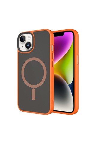 Apple Uyumlu iPhone 14 Kılıf Mat Arka Yüzey Wireless Şarj Özellikli Mkst Flet M-safe Kapak - Turuncu Turuncu