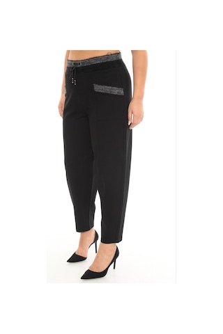 Büyük Beden Mom Fit Yüksek Bel Kışlık Lastikli Kadın Pantolon Siyah