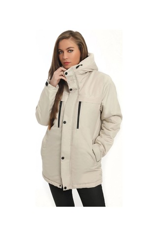 Spor Kadınpolarlı Kürklü Su Ve Rüzgar Geçirmez Kapüşonlu Mont Parka-117 Taş