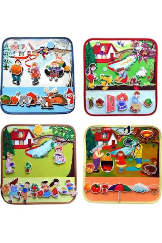 Lisinya247 4 Set - 50 Parça Dört Mevsim Keçe Cırtlı Aktivite Sayfası - Çocuk Etkinlik , Eğitici Oyuncak