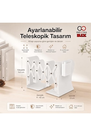Ayarlanabilir Teleskopik Metal Kitap Tutucu, Masaüstü Kitap Desteği Ve Raf Düzenleyici Stand, 9-42 Cm Genişleyebilir, Mıknatıslı Kalemlik Hediyeli Siyah