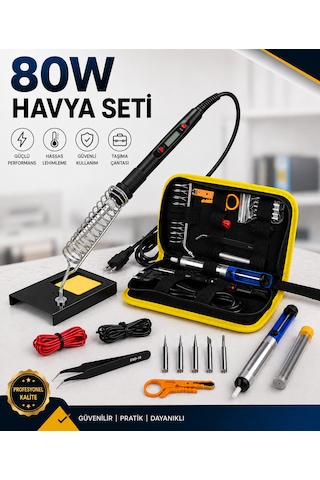 Hvy80 80watt Havya Seti 15 Parça Lehim Ahşap Yakma Kalemi Ayarlanabilir Sıcak Havya Makinesi Başlıkları İle Lehim Makinası