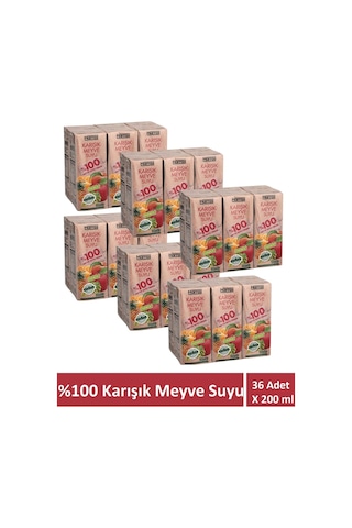 Karışık Meyve Suyu %100 Meyve Suyu Oranı Şeker İlavesiz 36 Adet X 200 Ml