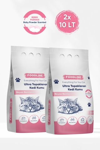 Foodline Bebek Pudrası Kokulu İnce Taneli Bentonit Topaklaşan Kedi Kumu 2 x10 L
