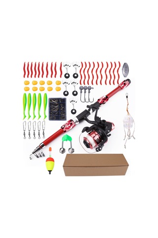 Kangvka Fıshkıng 55 Parça 1.8m Uzayabilir Luya Kamış Seti, Yeni Başlayanlar İçin Taşınabilir, Yumuşak Yem Uyumlu, Tatlı/salt Su Balıkçılığı Kamuflaj Kırmızı