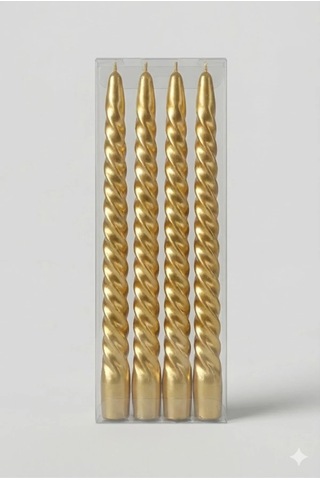 4'lü Lüks Burgu Şamdan Mumu 26 Cm - Damlatmaz Spiral Dekoratif Mum Seti Belirtilmemis