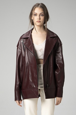 Dericlub Wm019 Oversize Biker Hakiki Deri Kadın Mont
