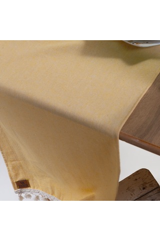 Vivamaison Sarı Düz Püsküllü Pamuk Kumaş 45X150 CM Runner