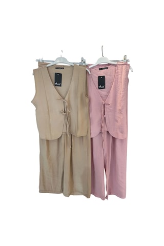 4123 Önü Bağlamalı Yelek Pantolon Takım Pudra