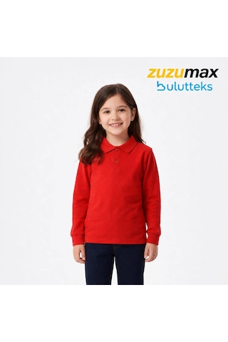 Bulutteks Okul Kırmızı Polo Yaka Uzunkol Tişört Kıyafetleri Üniforması Çocuk Genç