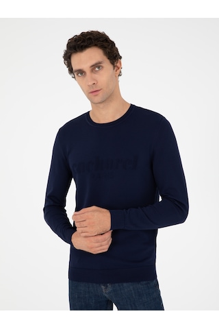 Cacharel Lacivert Slim Fit Bisiklet Yaka Triko Kazak