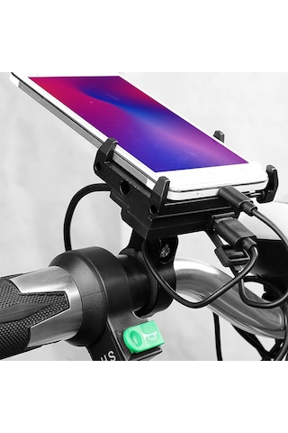Gub G-85E Usb Şarj Edilebilir Motosiklet - Bisiklet Telefon Tutucu Montajlı Bisiklet Gidon Genişletici 12-24V - Siyah