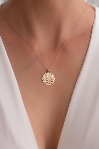 14 Ayar Altın Yaşam Çiçeği Kolye 1,7cm Sarı Altın