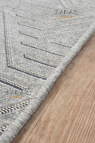 Saraz Halı Ada Kilim Modern Salon Mutfak Koridor Kesme Yolluk Dokuma Makine Halısı Zigzag Gri Gri