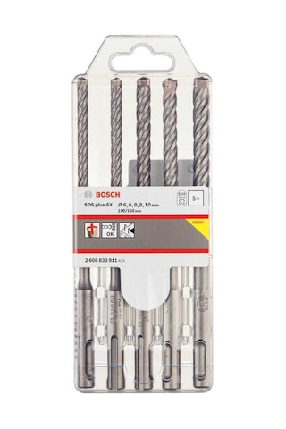 Bosch SDS plus-5X Serisi Kırıcı Delici Matkap Ucu 5 Parça Set (6,6,8,8,10 x 160 mm)-2608833911