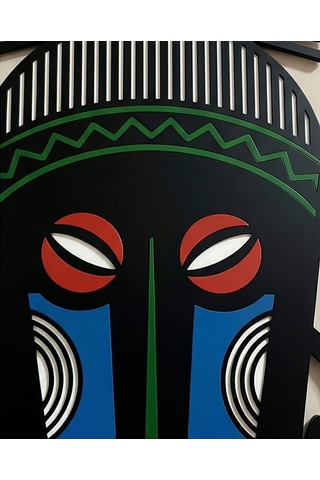 Afrika Tribal Ahşap Duvar Mask Mdf - Siyah Yeşil Mavi Klasik Kabile Maskı 1