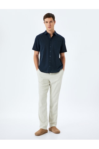 Koton Kısa Kollu Pamuklu Cep Detaylı Slim Fit Gömlek Lacivert 5sam60014hw Lacivert