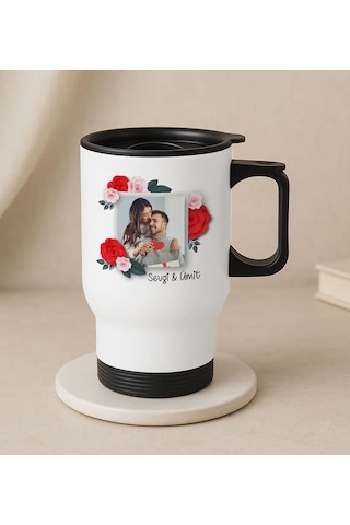Bk Gift Kişiye Özel İsimli Fotoğraflı Kulplu Beyaz Çelik Bardak Termos Mug 450ml-1, Sevgiliye Hediye, Arkadaşa Hediye, Eşe Hediye