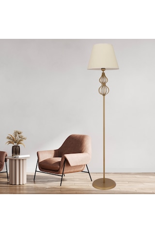 Vance Beyaz Şapkalı Eskitme Modern Tasarım Ayaklı Abajur Lamba Metal Lambader