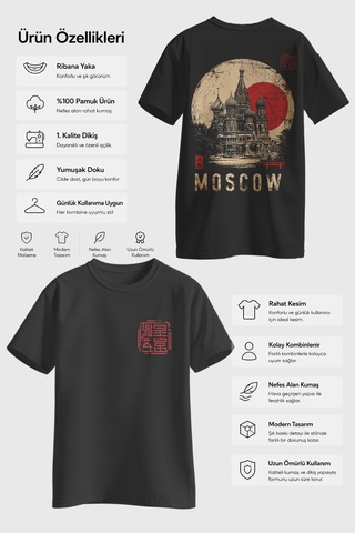 Spoyi Moscow Heritage Tasarımlı %100 Pamuk Yarım Oversize Siyah T-xlhirt