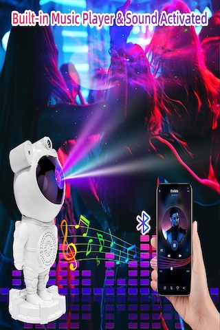 Projeksiyon Gökyüzü Gece Lambası Astronot Bluetooth Hoparlör Hareketli Galaxy Bulutsu Zamanlayıcılı Beyaz