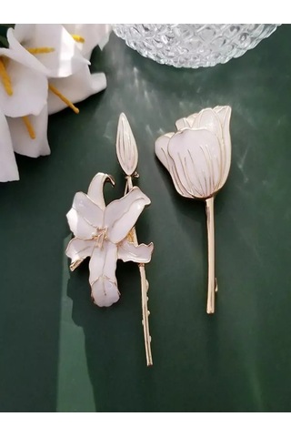 Olfil Broş Çiçek Zarif Zambak Beyaz 194433134 Altın Rengi