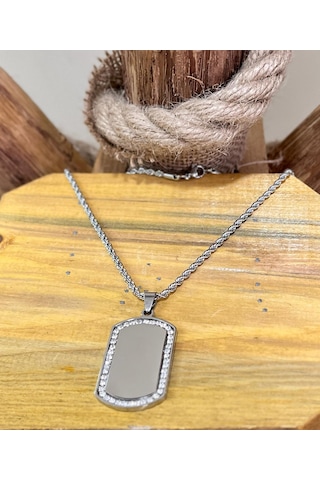 Gns Aksesuar Çelik Burgu Kolye Zirkon Taşlı Çelik Kolye Ucu Set Gümüş