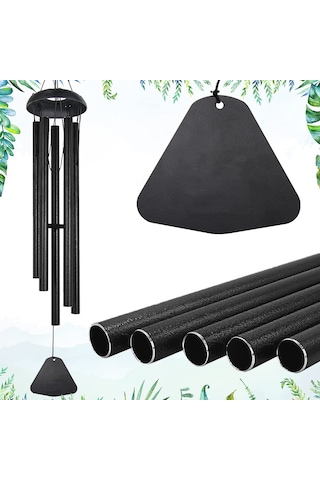 Yaozixa Garten Windglocke Aus Metall - 5 Schwarze Aluminiumröhren, Handgestimmt, 36 Zoll Lang, Kreatives Retro-design