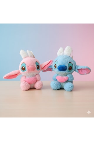 Lilo Stitch Peluş Oyuncak Tavşan Stic Kulaklı Peluş Oyuncak Pembe Renk 25cm Çok Renkli