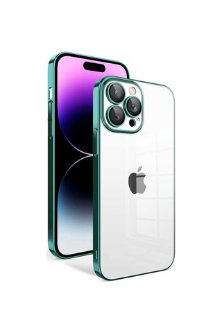 Zeyline Apple Uyumlu iPhone 13 Pro Max Kamera Korumalı Renkli Çerçeveli Zore Garaj Kapak-koyu Yeşil