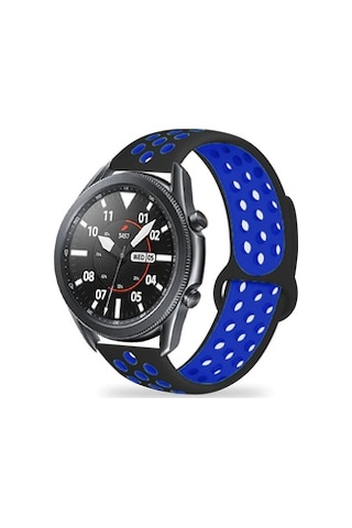 Samsung Galaxy Uyumlu Watch 46mm 22mm Krd-02 Silikon Kordon - Siyah-mavi