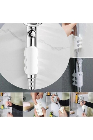 7 Vantuzlu Su Geçirmeyen Kancalı Banyo Duş Başlığı Askı Tutucu Silikon Güçlü Vakum Aparatı Beyaz