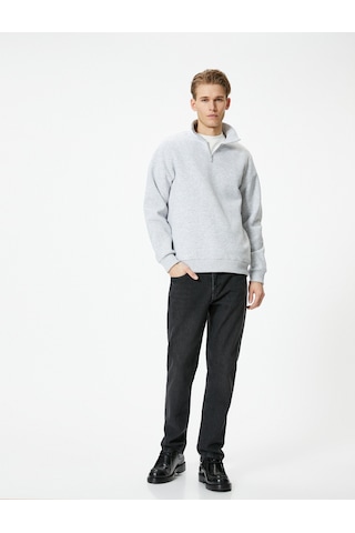 Koton Yarım Fermuarlı Sweatshirt Basic Dik Yaka Ribanalı Uzun Kollu Gri 4sam70002mk Gri